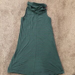 Horny Toad Teal and Black Striped Cowl Neck Dress